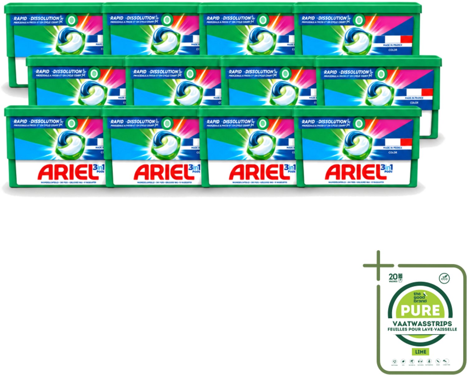 12 x Ariel Color - Wasmiddelcapsules - 3in1 Pods - Gekleurde Was - 19 Wasbeurten - Grootverpakking - Vaatwasstrips - Wasmiddelcapsules - Gekleurde Was - 3 In 1 - Wasbeurten - Vlekverwijdering