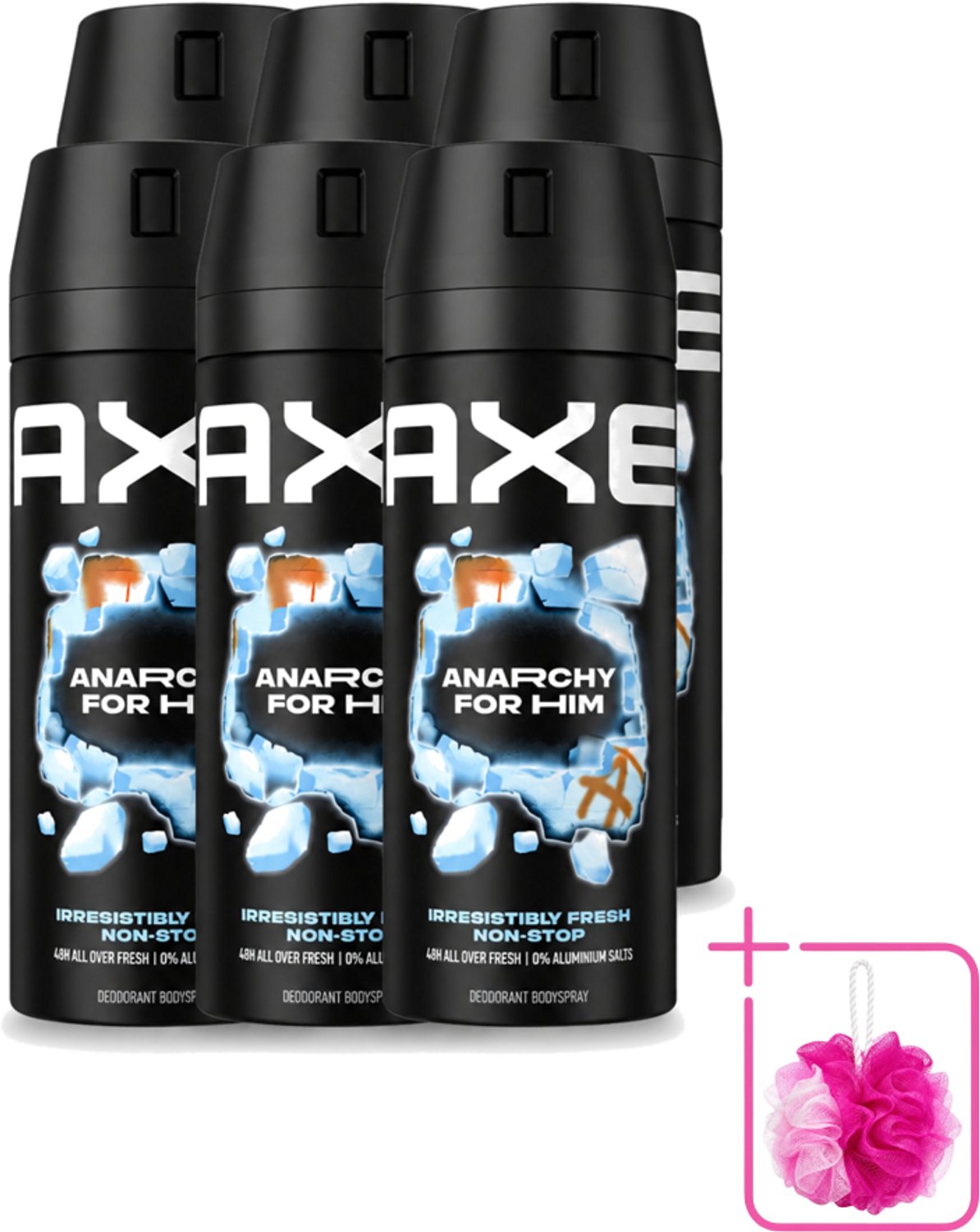 6 x Axe - Deodorant Bodyspray - 48hrs Fresh - Anarchy for Him - Dark Pomegranate & Sandalwood - 150 ml - Bulkverpakking - 48 uur frisheid - Douchemop - Deodorant bodyspray