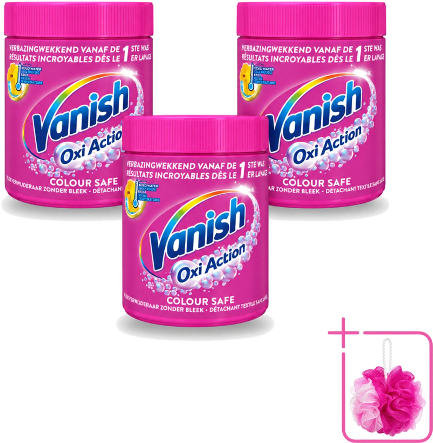 3 x Vanish Oxi Action - Veilige Kleur - Vlekkenverwijderaar Poeder - Zonder Bleek - Gekleurde Was - 550 Gram - Bulkverpakking - Vlekkenverwijderaar - Douchemop - Kleuren behouden