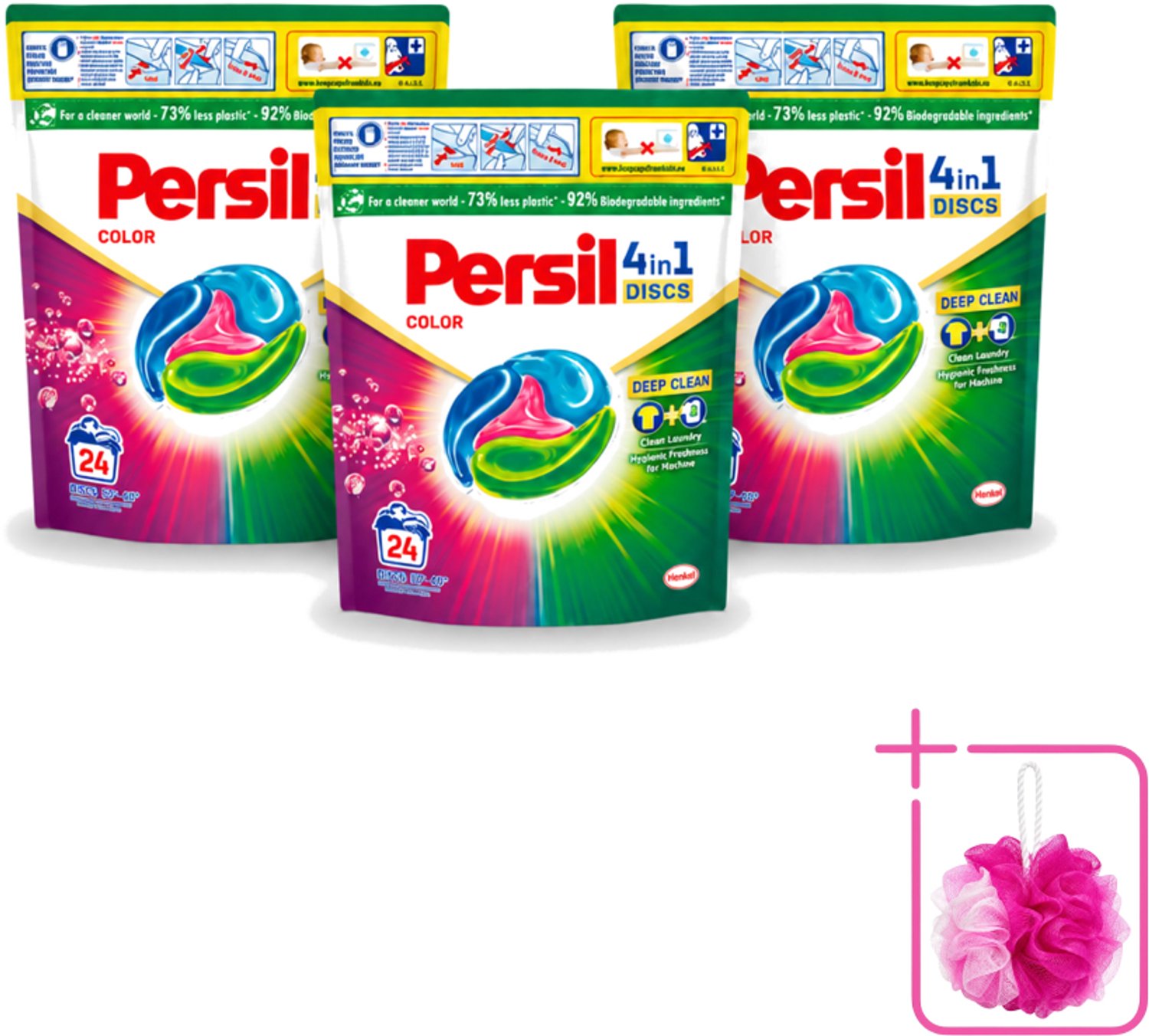 3 x Persil - Wasmiddelcapsules - 4-In-1 Discs - Gekleurde Was - 24 Wasbeurten - Bulkverpakking - Persil 4-in-1 Discs Color - Douchemop - Gekleurde was