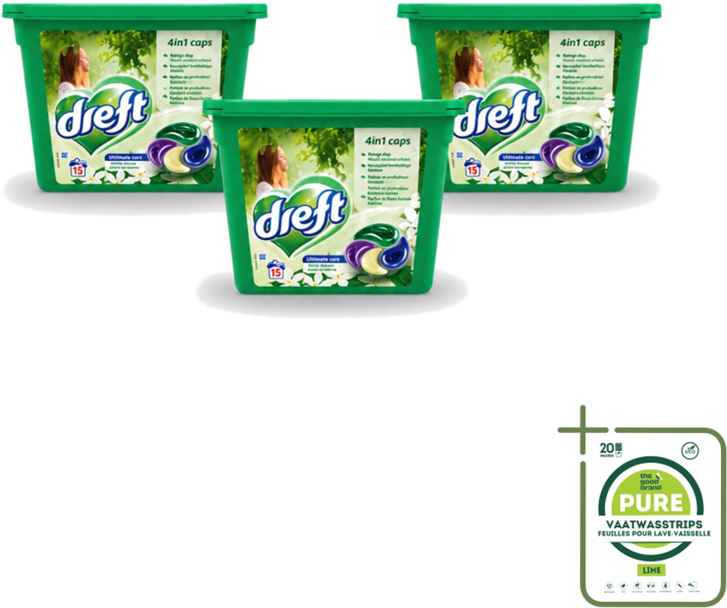3 x Dreft - Wasmiddelcapsules 4in1 - Witte en Gekleurde Was - Witte Bloem - 15 Wasbeurten - Grootverpakking - Vaatwasstrips - Wasmiddelcapsules - Witte Bloem - Was - Kleurenbeschermer - Vlekkenverwijderer
