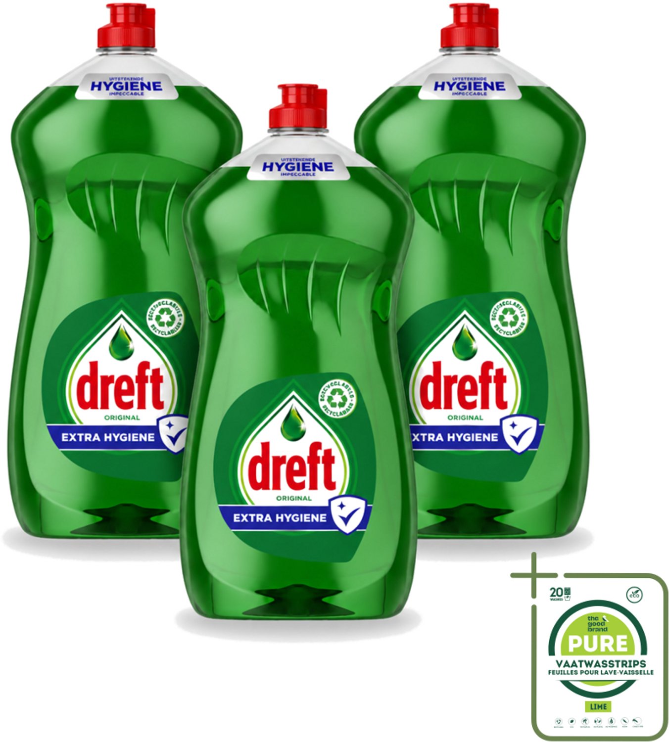3 x Dreft Original - Vloeibaar Afwasmiddel - Extra Hygiëne - 1.2 L - Grootverpakking - Afwasmiddel Vaat - Hygiëne Vaat - Vetvrij Vaat - Vaat Reinigen - Vaat Reinigingsmiddel