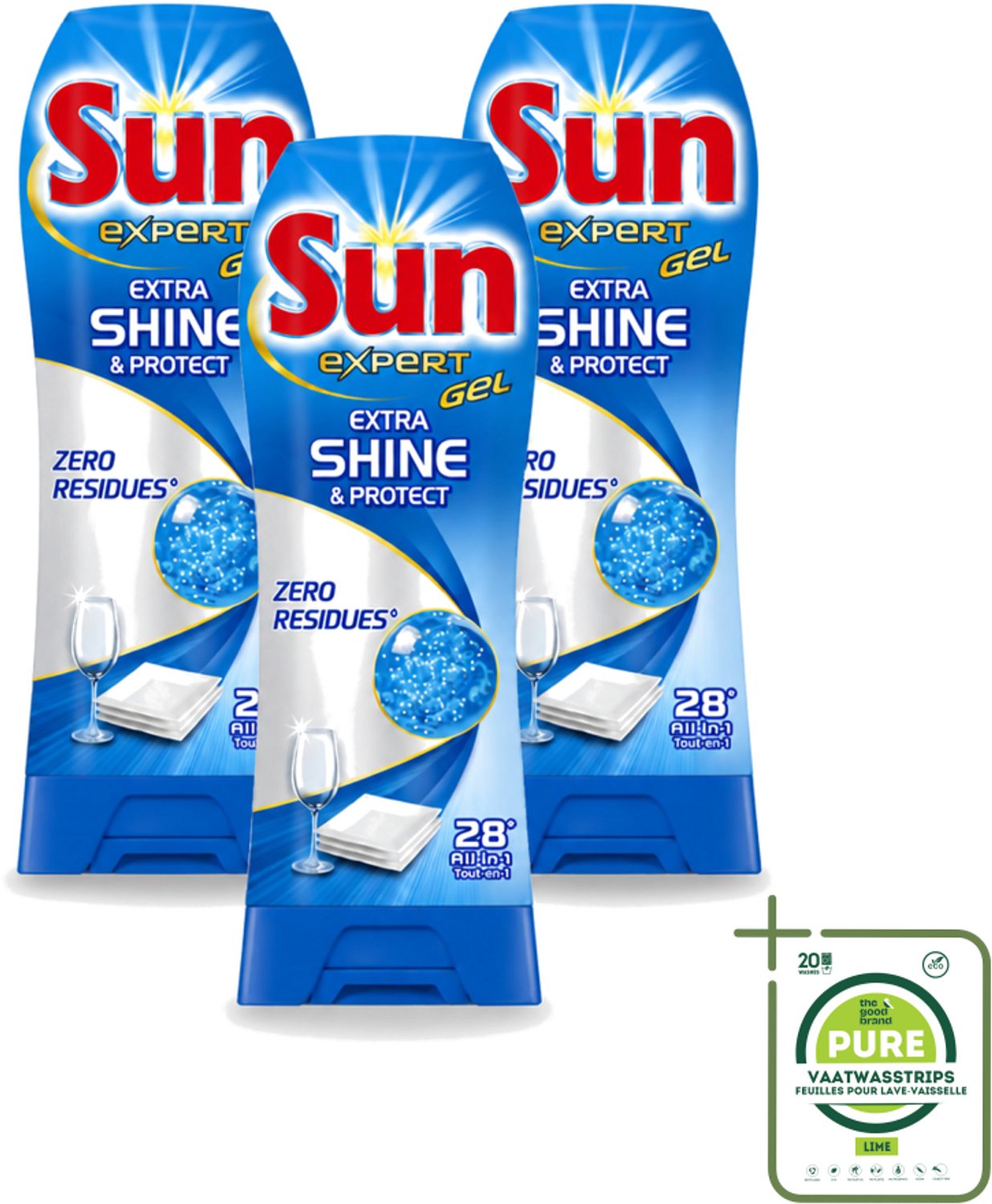 3 x Sun Expert Gel - Extra Shine & Protect - All-in-1 - Vaatwasmiddel Gel - 28 Wasbeurten - Grootverpakking - Vaatwasstrips - Vaatwasgel - Vaatwas - Vaatwasbeurt - Vaatwasmiddel - Stralende Vaat