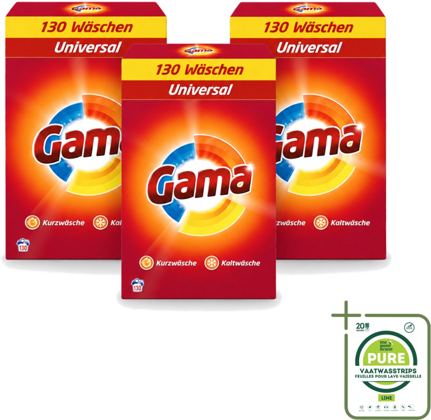 3 x Gama - 3-in-1 Waspoeder - Universal - Voor Alle Kleuren - 130 Wasbeurten - Grootverpakking - Vaatwasstrips - Waspoeder - Wasbeurten - Wasmachine - Kleurenbeschermer - Vlekkenverwijderer
