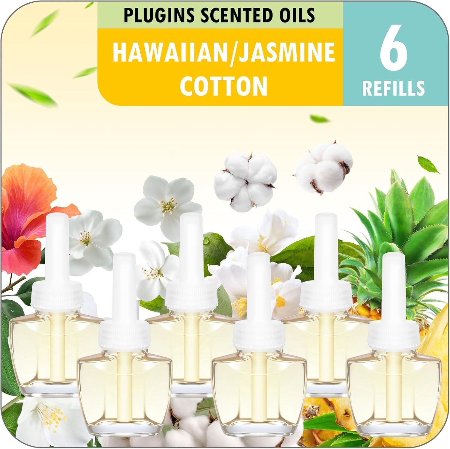 Vulolie elektrische diffuser 6 x 18 ml - Hawaiian, Jasmine, Cotton - variatie in geur - frisse lucht - Vemera