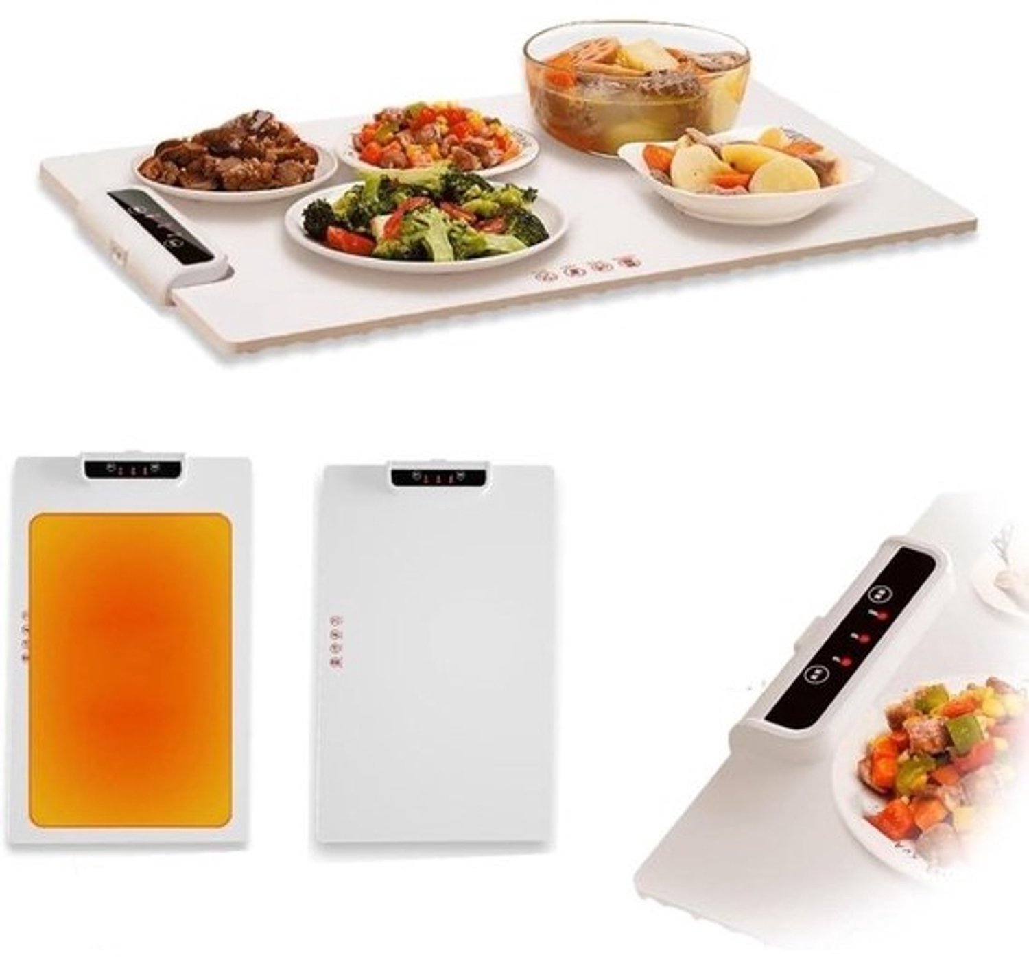 Elektrische warmhoudplaat - Opvouwbare warmer - Eten warm houden - Instelbare temperatuur - 60x38 cm - Zwart