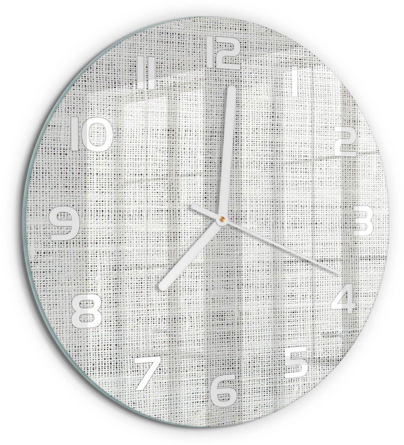 TULUP Wandklok - Wit linnen canvas Glazen Klok Met Print - fi30 cm - Wit Wandklok Glas Met Motief - Witte handen - Ronde Klok - Wandklok Glas Decoratie - Gekleurde Glazen Klok