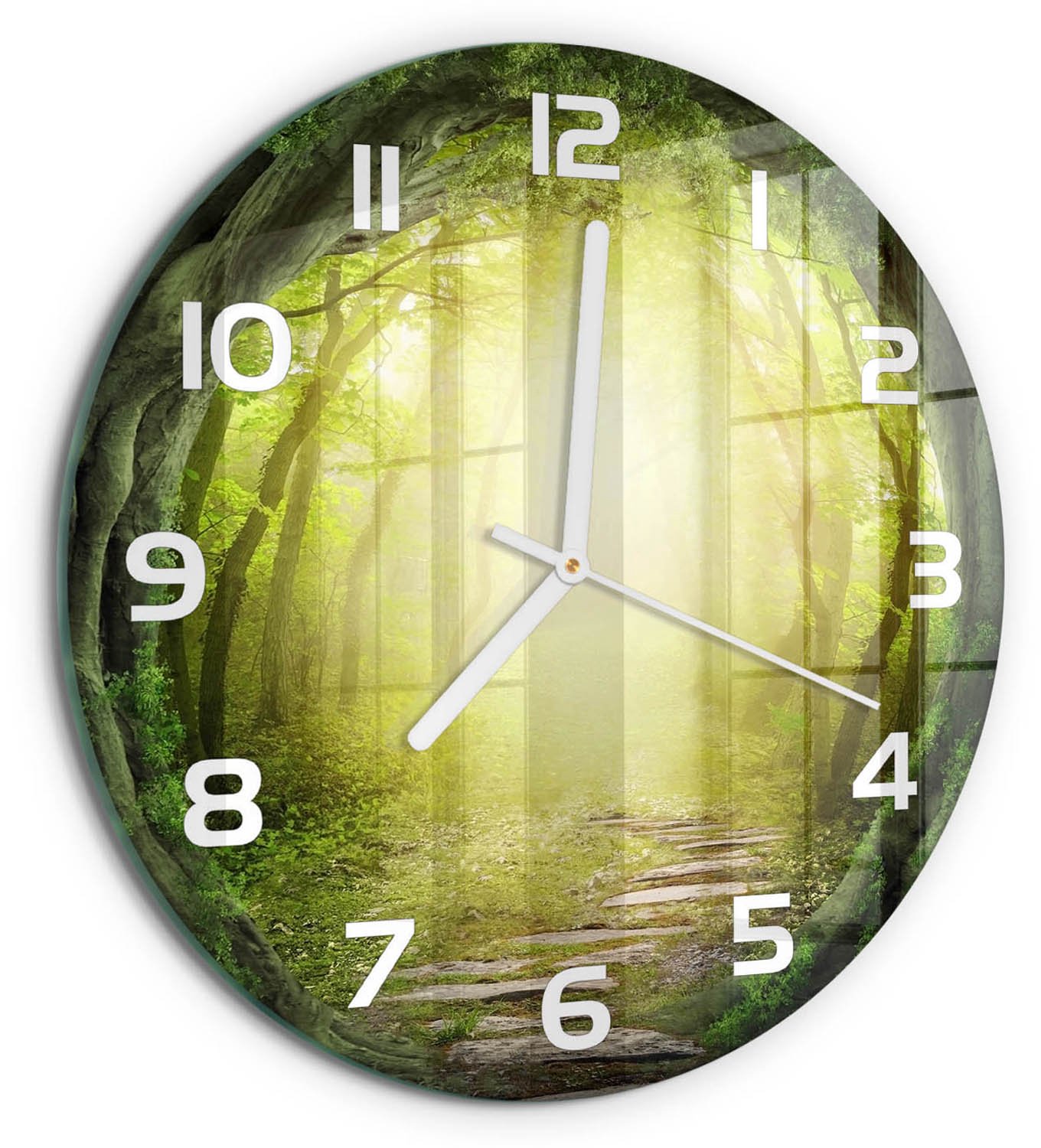 TULUP Wandklok - Boomtunnel Klok Glas Met Opdruk - fi30 cm - Groente Moderne Wandklok Glas - Witte handen - Ronde Klok - Decoratieve Glazen Klok - Glazen Wandklok Design