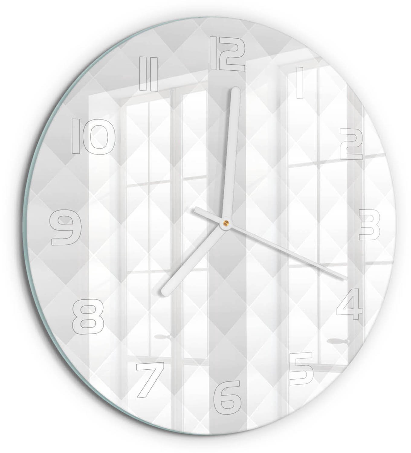 TULUP Wandklok - Abstracte achtergrond Wandklok Glas Met Motief - fi30 cm - Wit Decoratieve Glazen Klok - Witte handen - Ronde Klok - Gekleurde Glazen Klok - Glazen Klok Met Print
