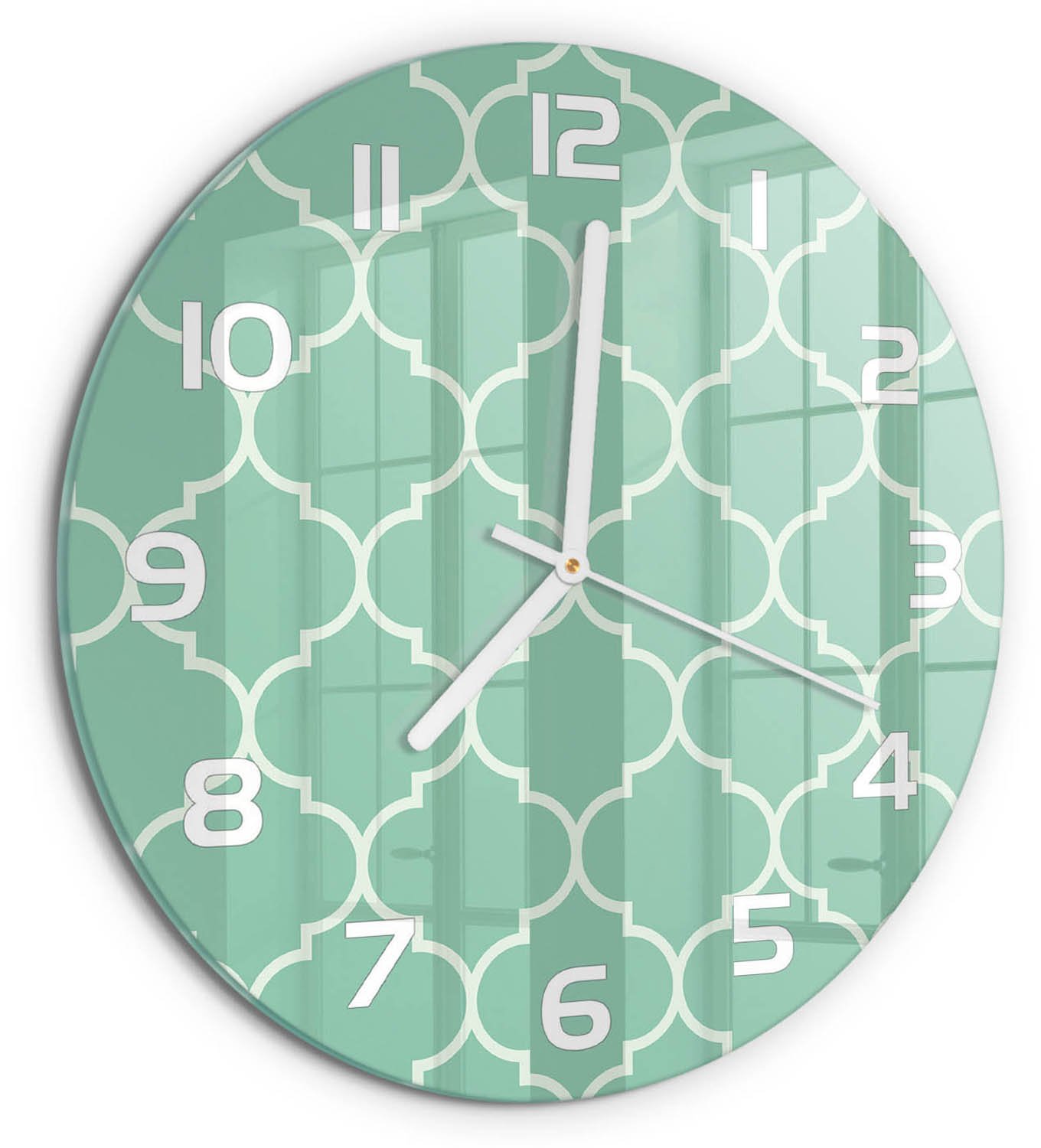TULUP Wandklok - Marokkaanse achtergrond Decoratieve Glazen Klok - fi30 cm - Groente Glazen Wandklok Design - Witte handen - Ronde Klok - Glazen Klok Met Print - Wandklok Glas Met Motief