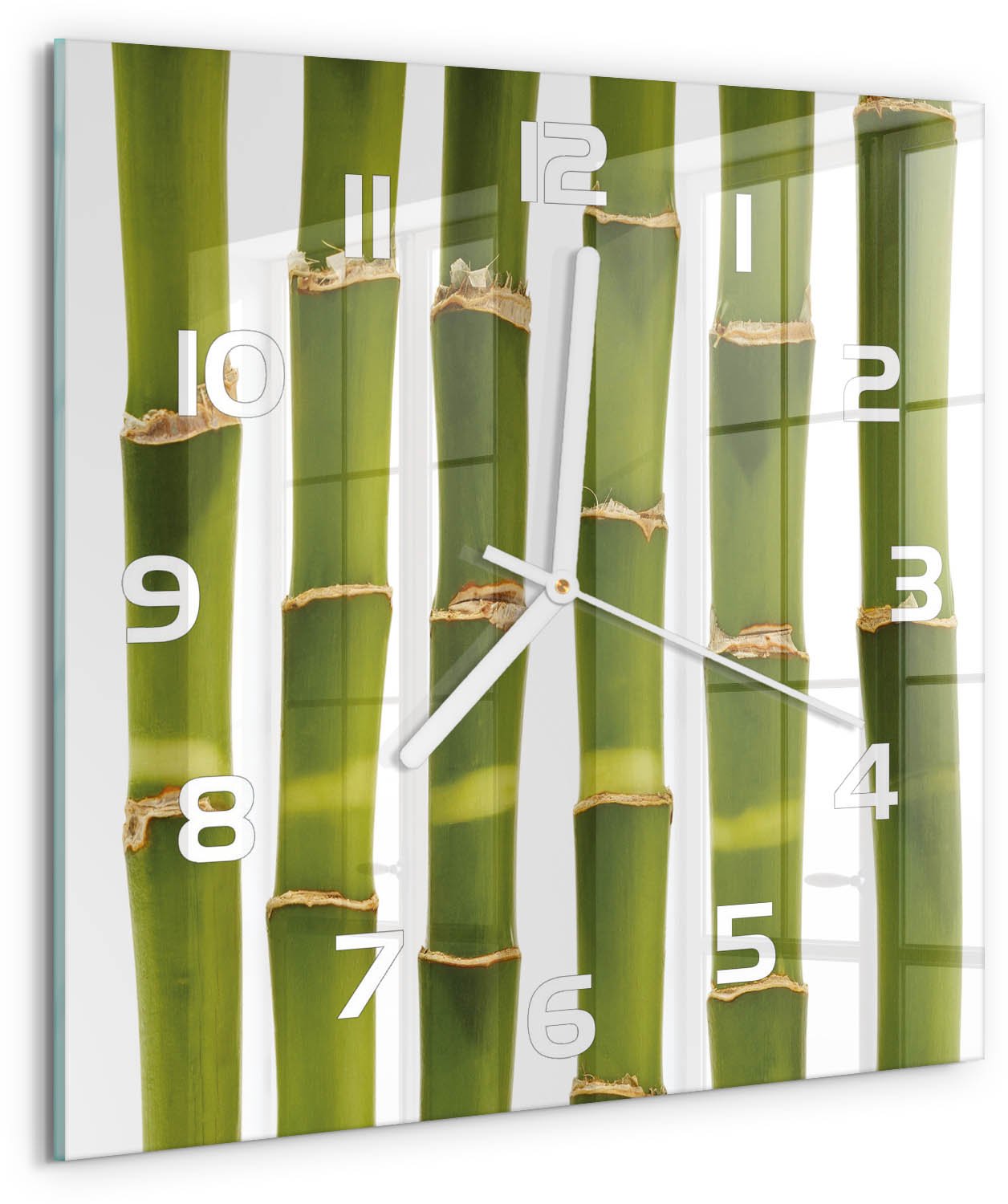 Tulup Wandklok - Bamboe Glazen Wandklok Design - 30x30 cm - Groente Klok Glas Met Opdruk - Witte handen - Vierkante Klok - Wandklok Glas Met Motief - Decoratieve Glazen Klok