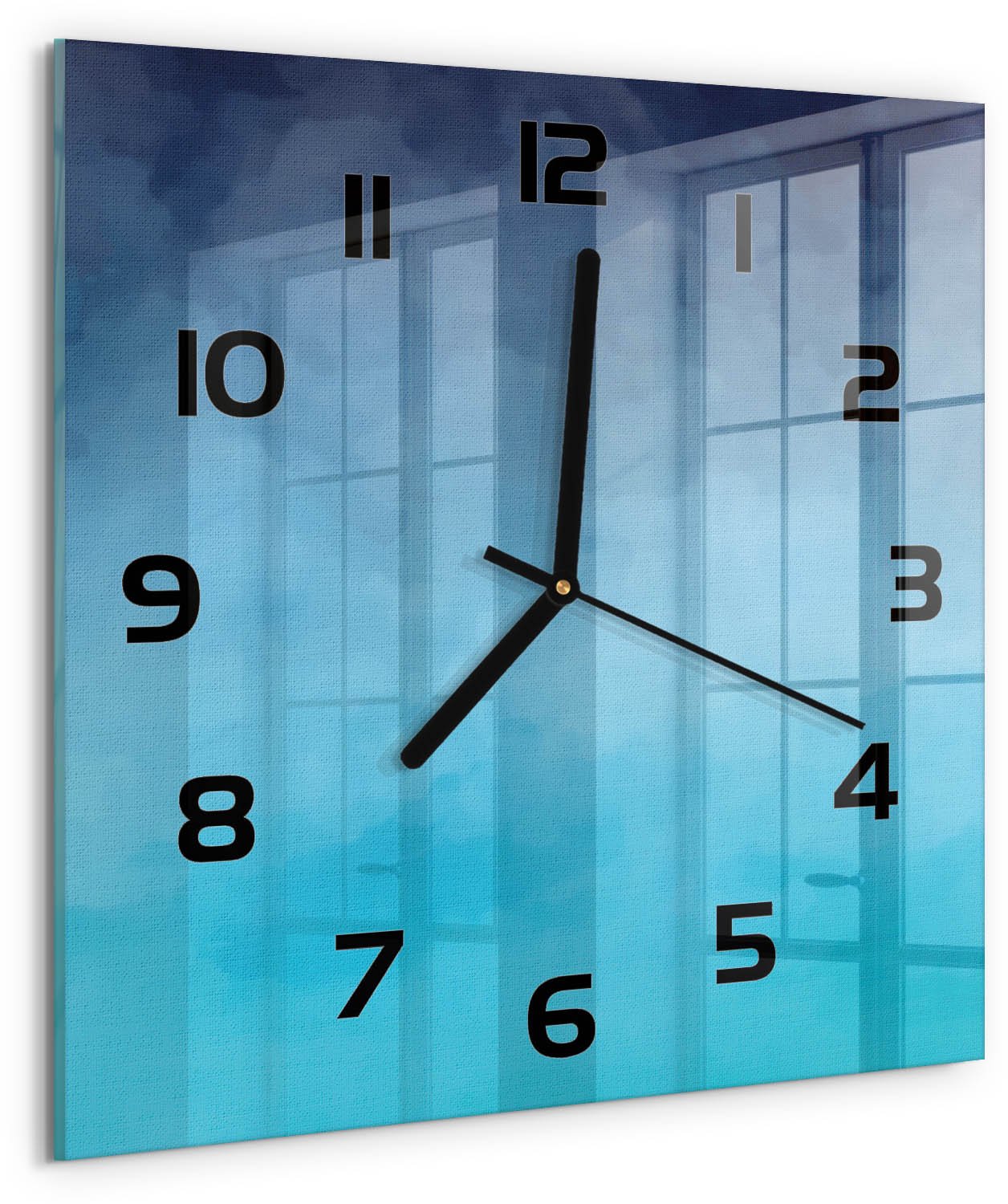 TULUP Wandklok - Rook Moderne Wandklok Glas - 30x30 cm - Groente Wandklok Glas Decoratie - Zwarte handen - Vierkante Klok - Glazen Wandklok Design - Klok Glas Met Opdruk