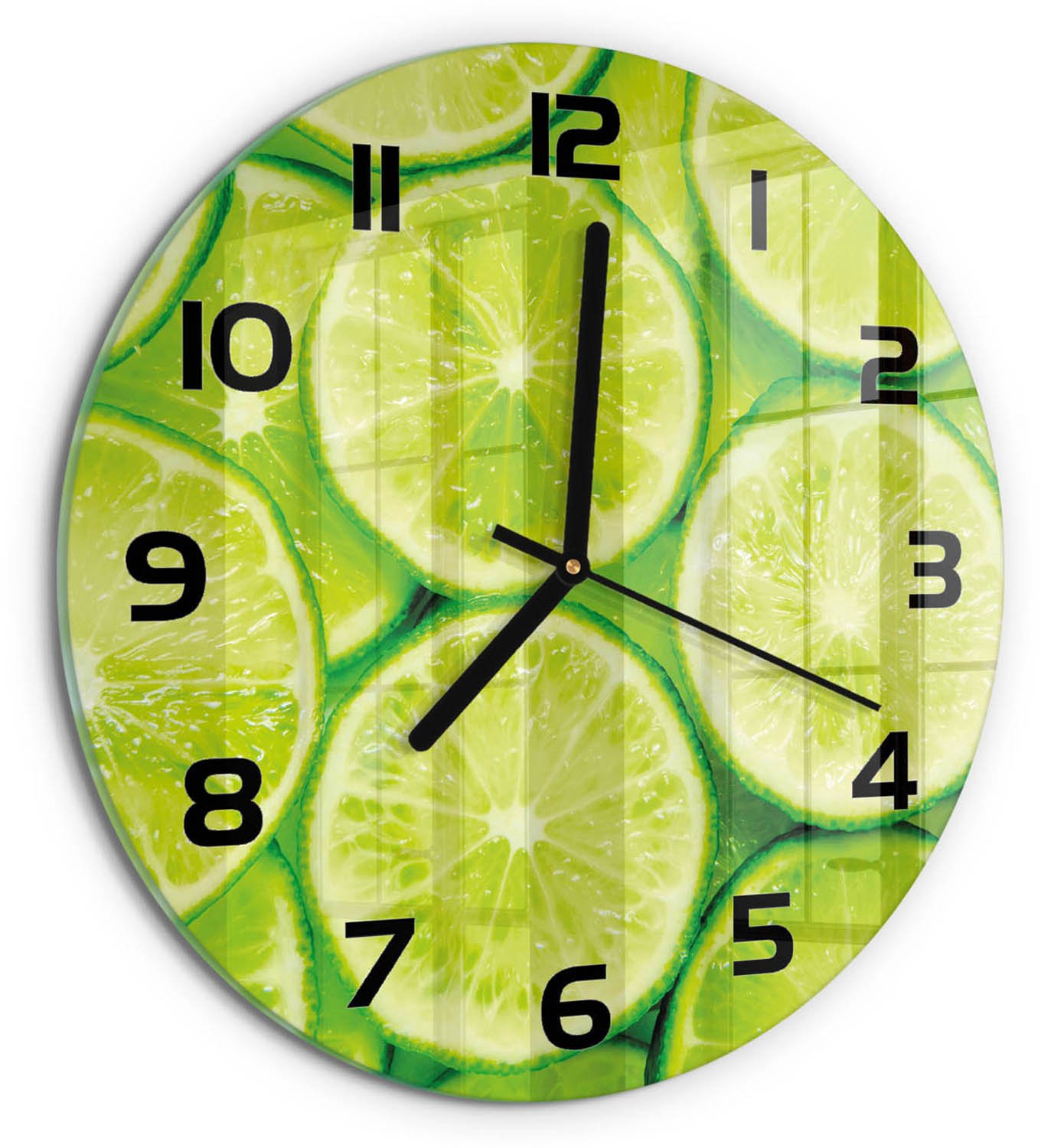 TULUP Wandklok - Limoenen Glazen Wandklok Design - fi30 cm - Groente Klok Glas Met Opdruk - Zwarte handen - Ronde Klok - Wandklok Glas Met Motief - Decoratieve Glazen Klok