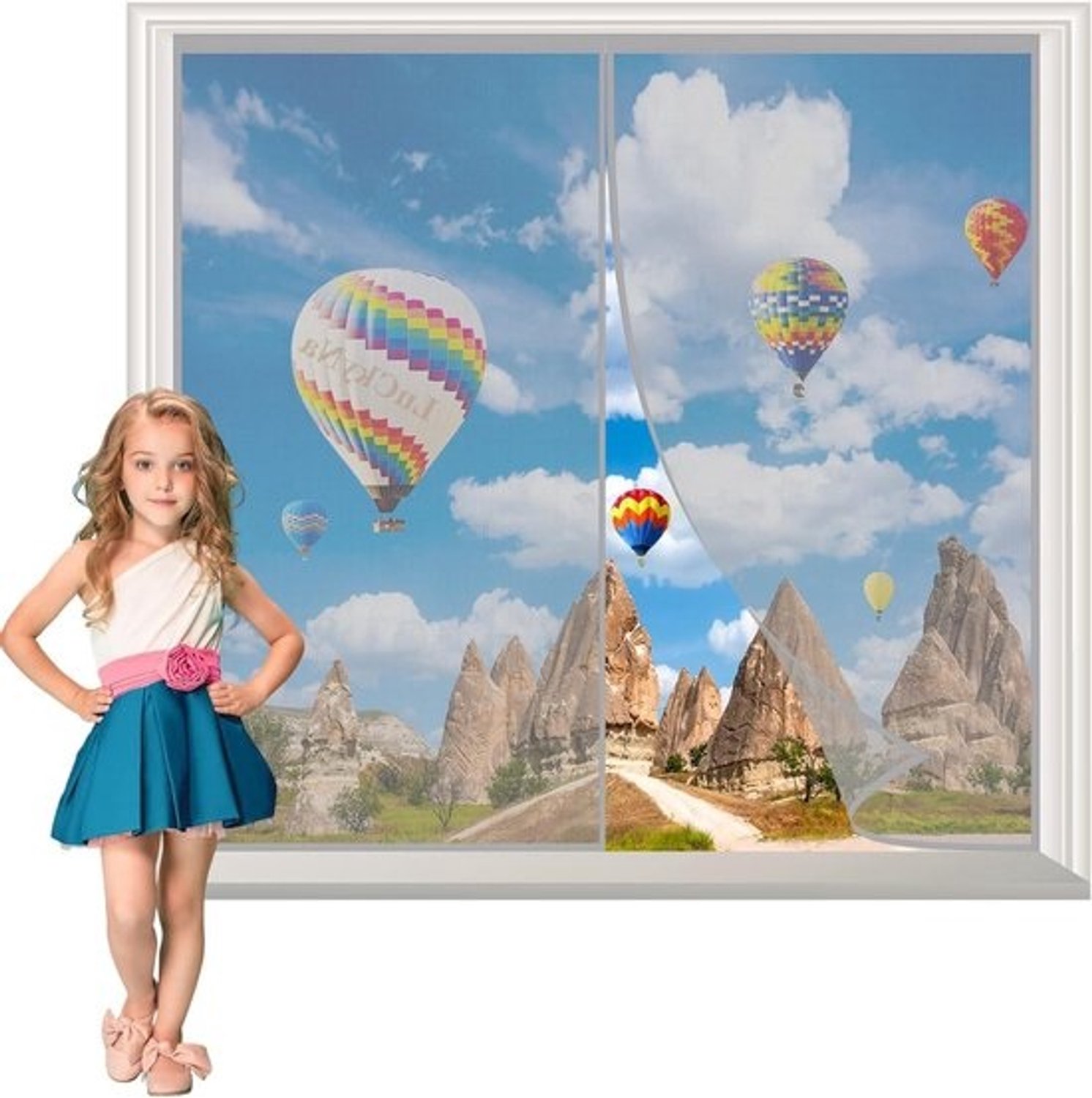 Raam vliegenhor gordijn - Insectenhor raam - Insecten buiten houden - Magnetische sluiting - 90x135cm - Grijs