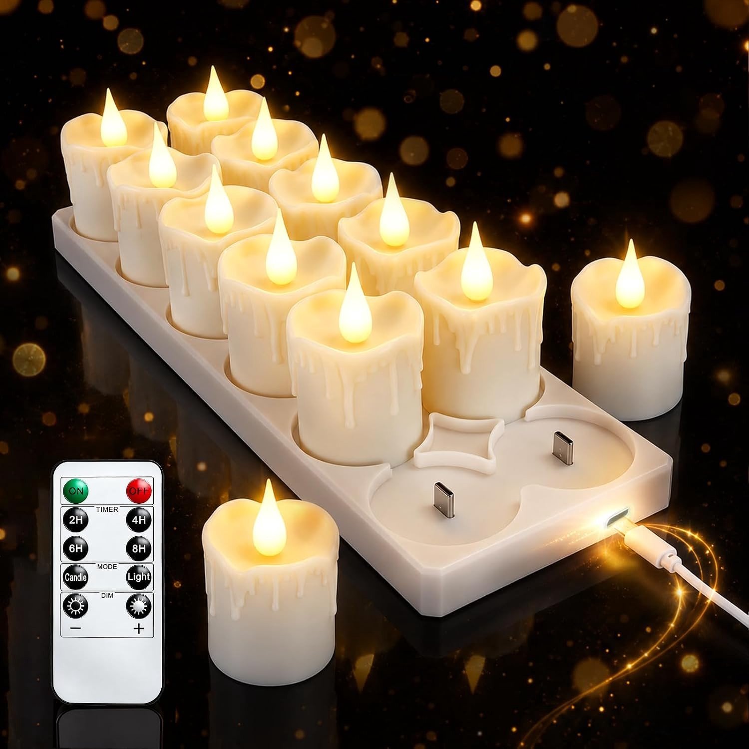 Oplaadbare LED Theelichtjes - Wit - Standaardmaat - Met Laadstation - Voor Decoratie