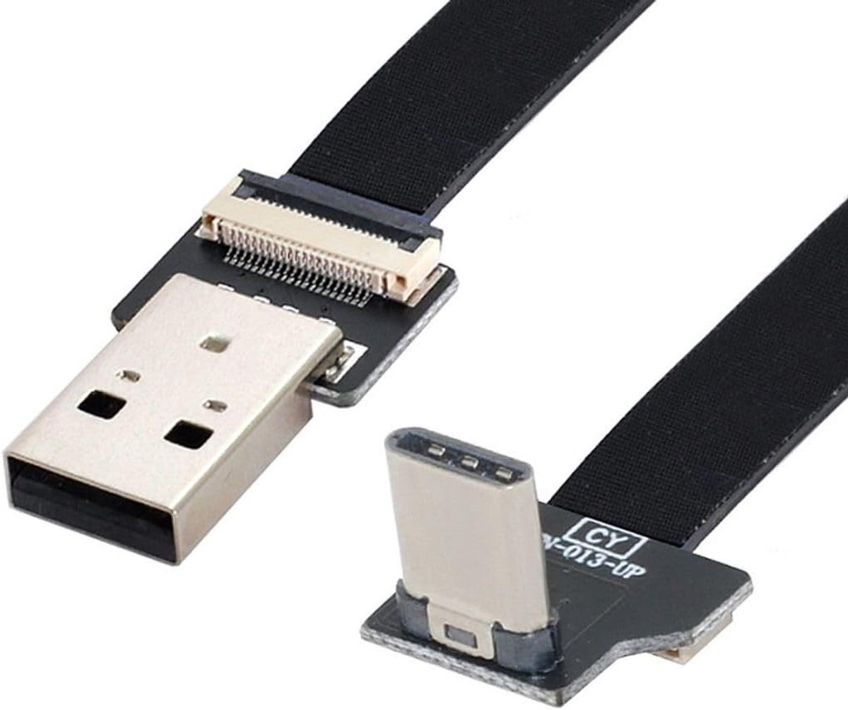20cm Rechte Hoek USB 2.0 Type-A naar Type-C Kabel - Dunne FPC Gegevenskabel voor FPV, Telefoon en Schijven