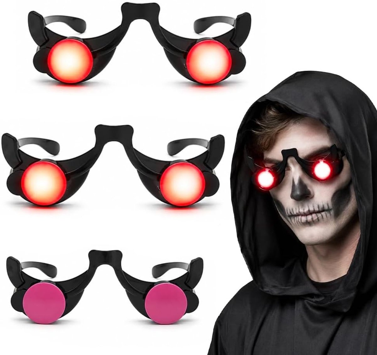 Verlichte feestbril voor Halloween, 2 stuks, kleurrijke LED-bril, ideaal voor feesten en evenementen