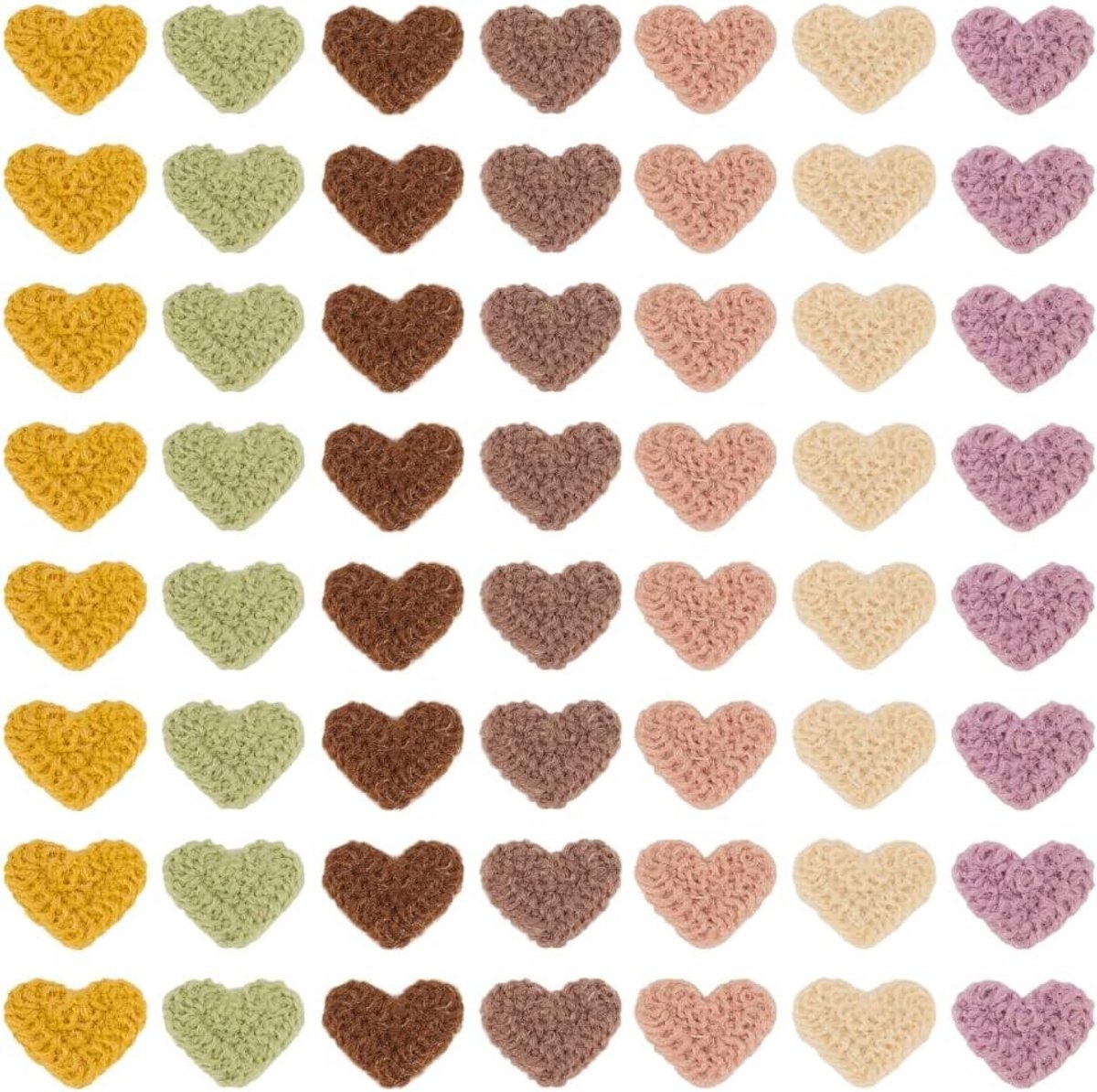 56 Stuks Haak Applicaties in 7 Kleuren, Handgemaakte Hart Patches voor DIY Kostuums, Hoeden, Tassen en Sieraden