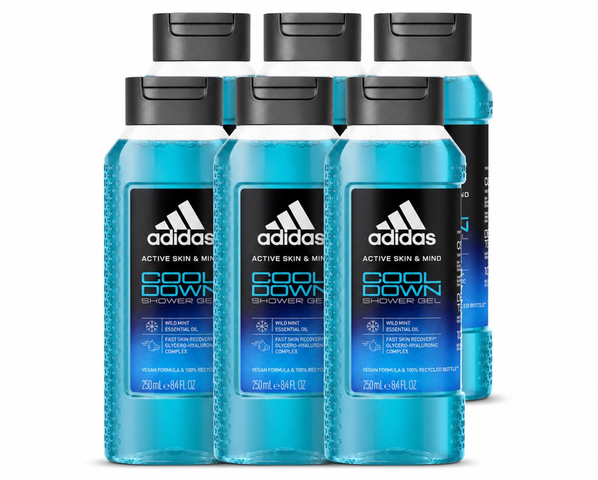 6 x Adidas – Douchegel – Active Skin & Mind Cool Down – 250 ml - Voordeelverpakking - 6 stuks