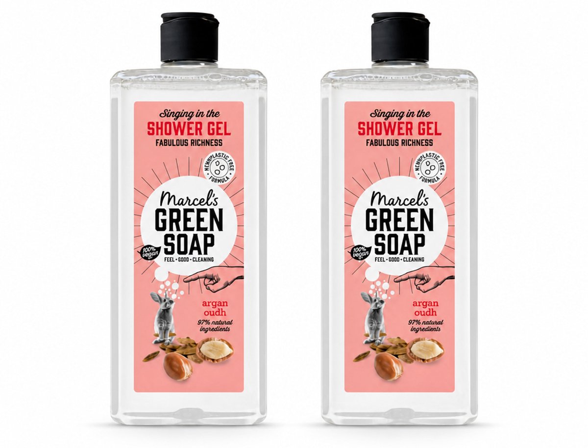 2 x Marcel's Green Soap - Douchegel - Argan & Oudh - Verzorgend & zacht - 300 ml - Voordeelverpakking - 2 stuks