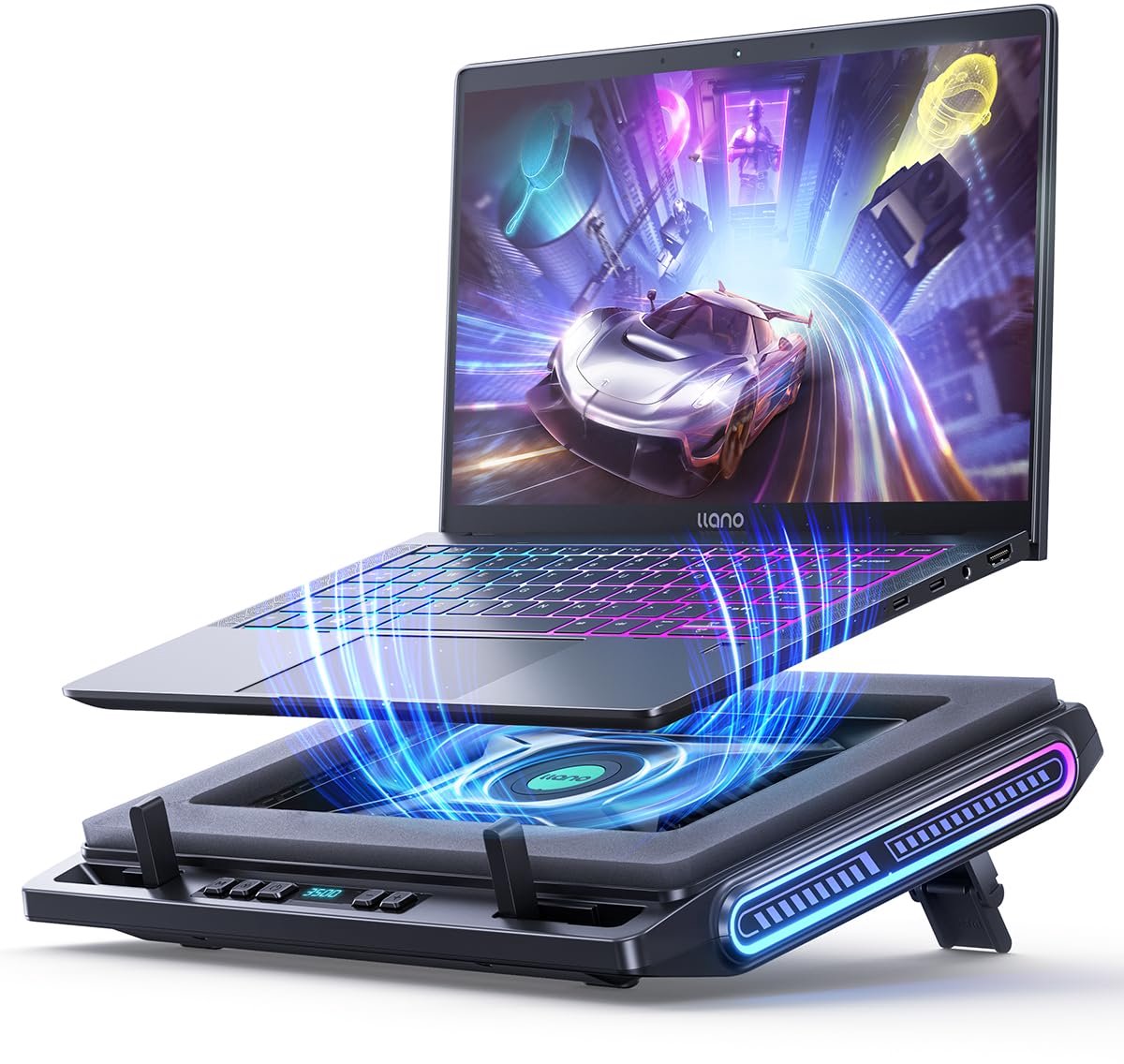Laptop cooling pad – Gaming – Krachtige ventilator – RGB – 4 USB-poorten – 13–17,3 inch