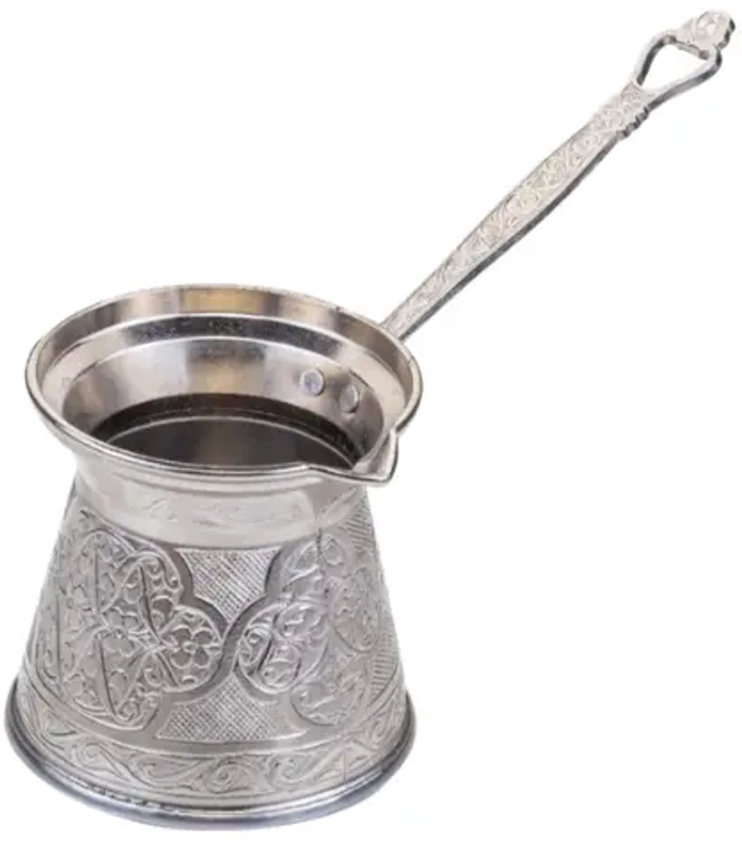 Turkse koperen koffiekan inductie cezve 275ml - melkkan - zilver