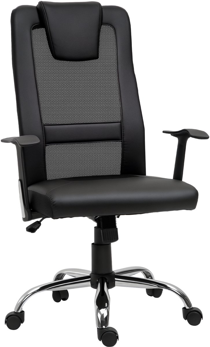 Bureaustoel, draaistoel in hoogte verstelbaar, directiestoel, ergonomische bureaustoel, PU, Zwart, 66 x 73 x 108-118 cm