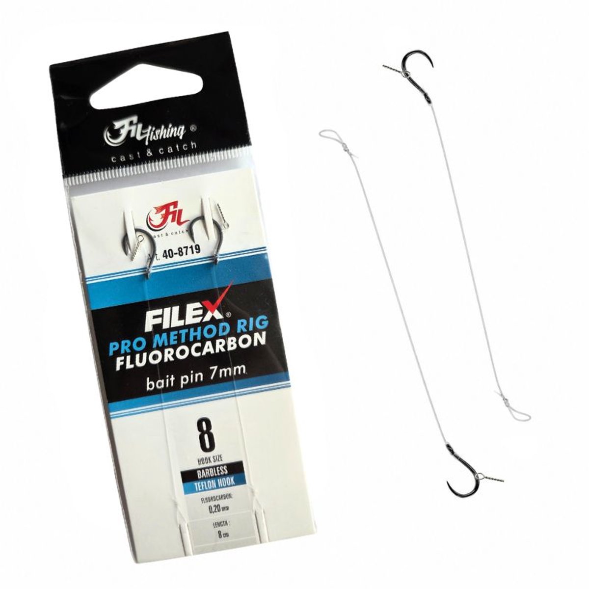 Filex Method Pro Rig #10 - BARBLESS - Fluorocarbon - Bait Pin - 2pcs - Method Onderlijn