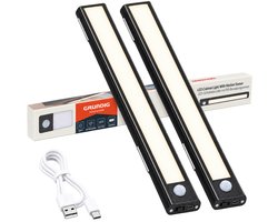 Grundig Kastverlichting LED met Bewegingssensor en Magnetische Bevestiging - Draadloos - Oplaadbaar USB-C - 48 LED - Zwart