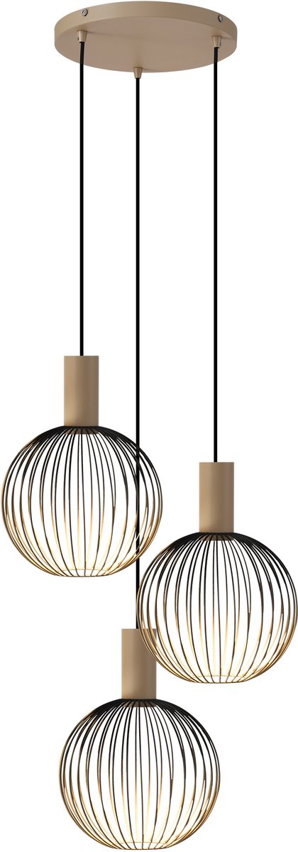 KS Verlichting - plafondlamp - Ascha - hanglamp - 3 lichts - zwart - beige - 3x GU10 - dimbaar - luxe - binnenverlichting