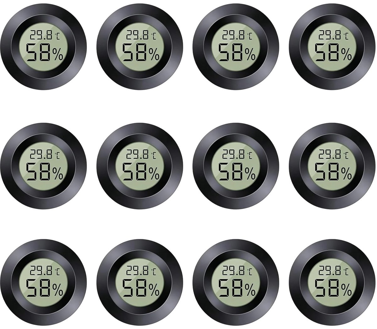 Digitaal Thermometer Hygrometer - Mini - Meet Temperatuur en Luchtvochtigheid voor Binnen en Buiten - Geschikt voor Babykamer, Kelder, Luchtbevochtiger - Set van 12
