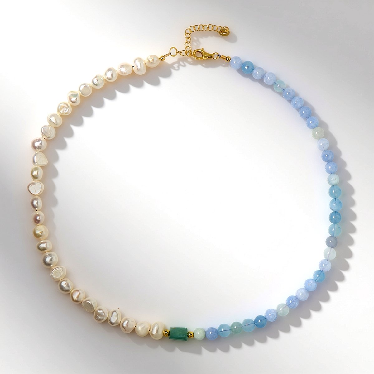 Cavill - 925 Sterling Zilver Verguld Ketting - 3,506 ct Grandidieriet uit Madagaskar - Aquamarijn & Zoetwaterparels - Elegant Dames Sieraad