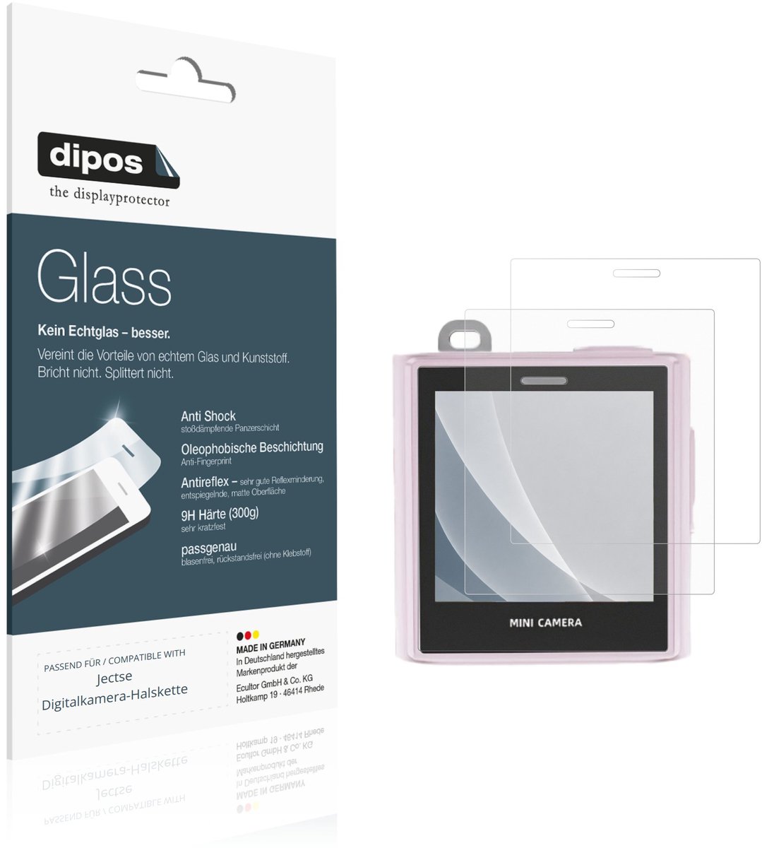 dipos – 2x Matte Pantserfolie geschikt voor Jectse Digitalkamera-Halskette | 9H Screenprotector