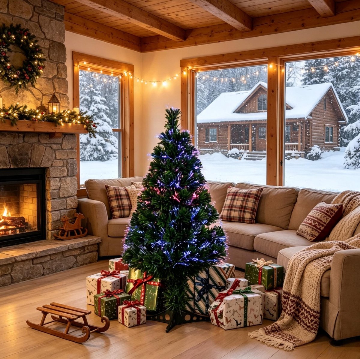 Kunstkerstboom Verlicht – 90 cm – 90 Takken – PVC en Polypropyleen – Groen – Voor Binnen – Meer­kleurige Glasvezelverlichting