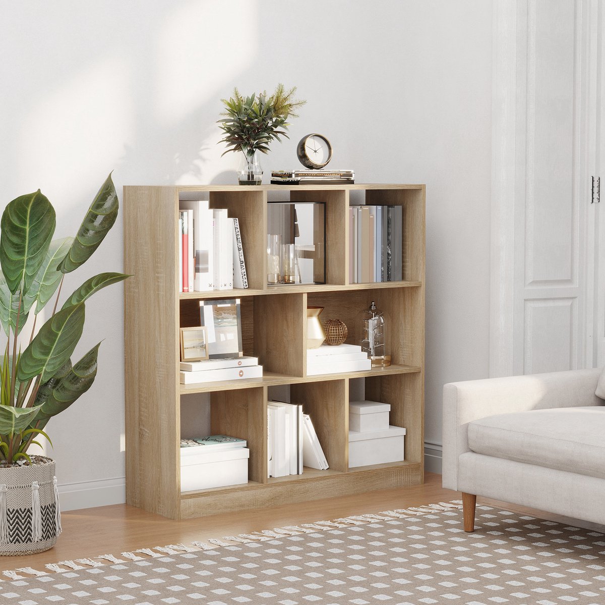 MODFU Boekenkast - 3 Lagen - Open Vakverdeling - Spaanplaat - Eikenkleur - 97,5 X 30 X 100 Cm
