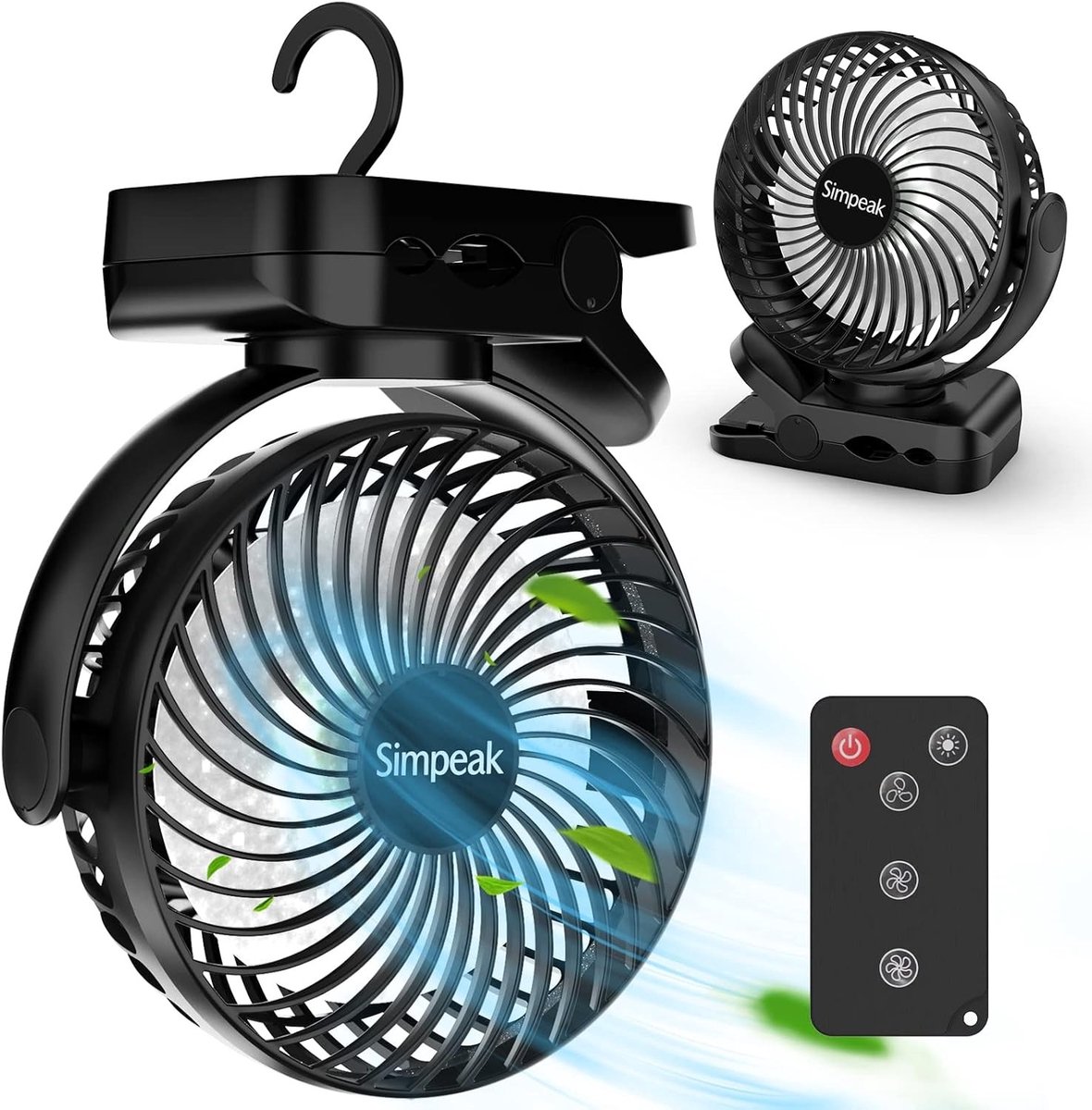 Draagbare 8.000 mAh USB Ventilator met Afstandsbediening, Mini Campingventilator, Tafelventilator met 3 Snelheden en 720° Rotatie voor Binnen en Buiten