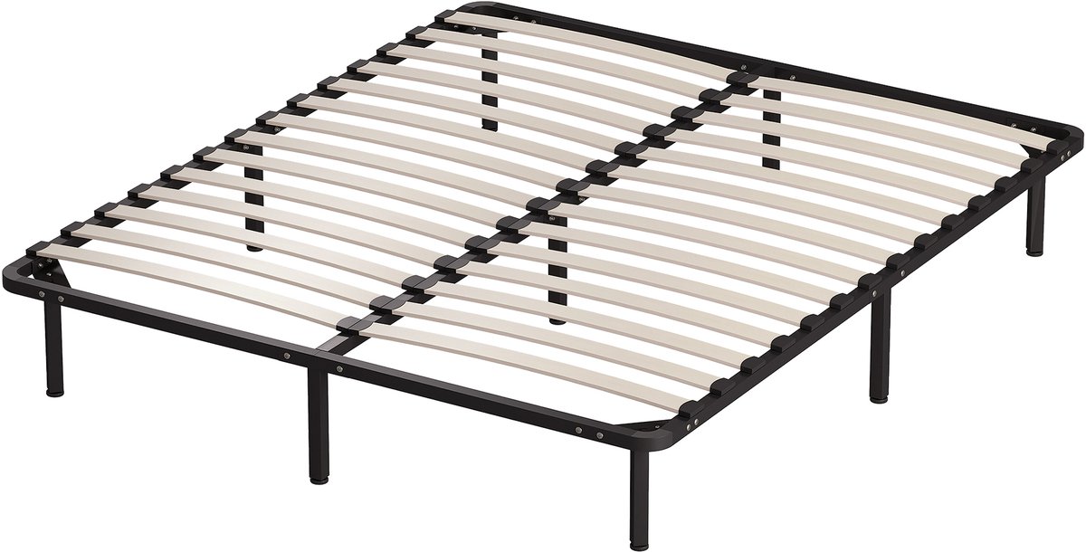 Homcom Bedframe - Staal, Populierenhout - 190x160x31cm - Zwart Natuurlijke houtnerf