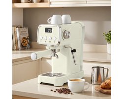 REDOM - Espressomachine - 20 bar pompdruk - Halfautomatisch met stoompijpje - Heetwaterfunctie en kopjeswarmer - Keuken - ABS en roestvrij staal - Crèmewit - 32 x 17 x 31 cm