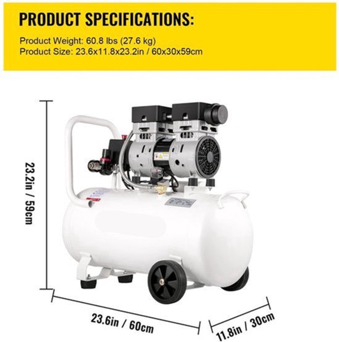 Airpress compressor - Luchtcompressor - Compressor - Stille Compressor - 50L - 1 PK - 750W - Olievrije Compressor met Stalen Tank - Ultra Stil - Draagbare - voor Werkplaats en Thuisgebruik