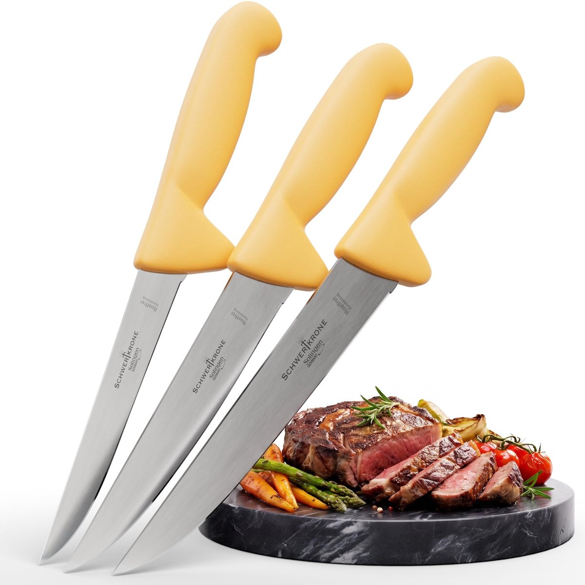 Elzusha - Vleesmes Set - 3-delig - Geel Handvat