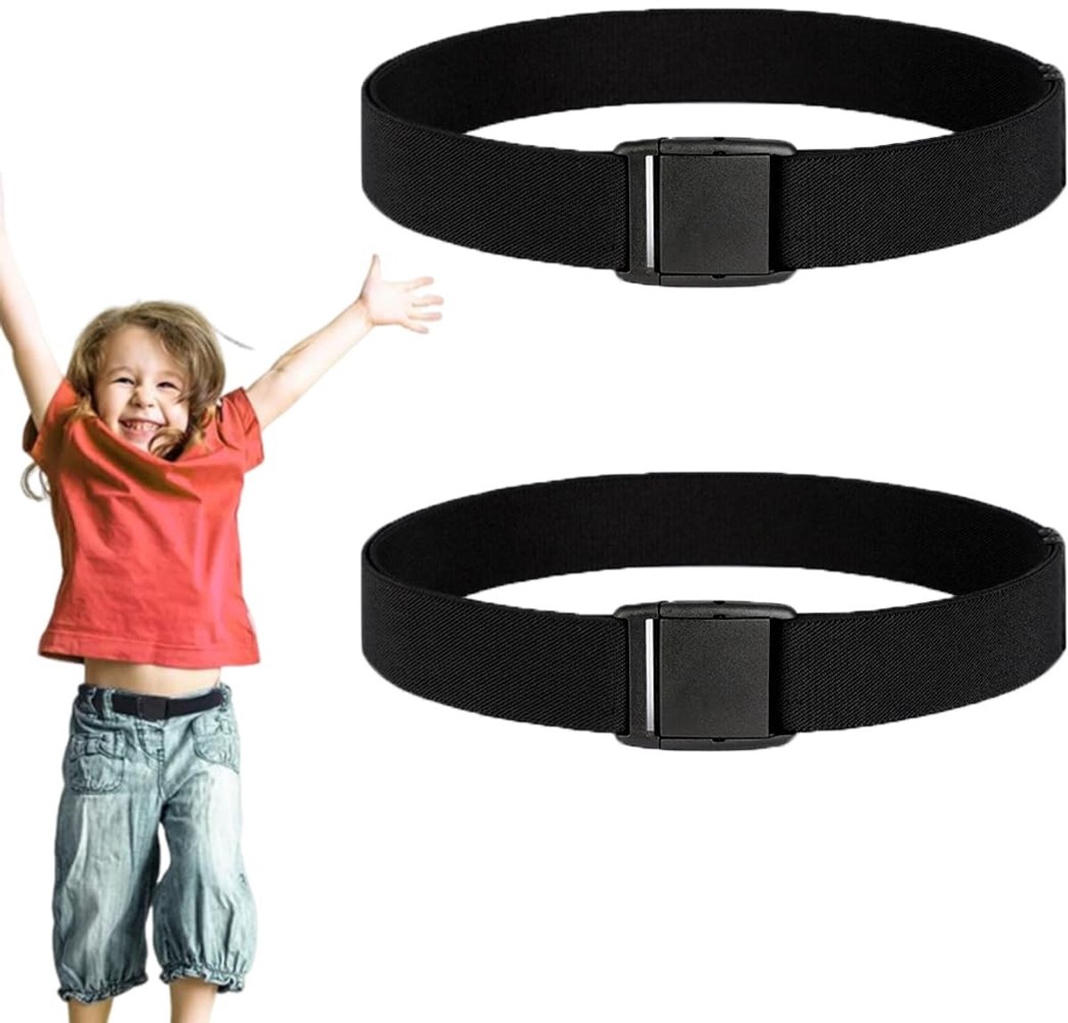 Elzusha - Elastische Riem voor Kinderen - Verstelbare Gesp - Zwart M