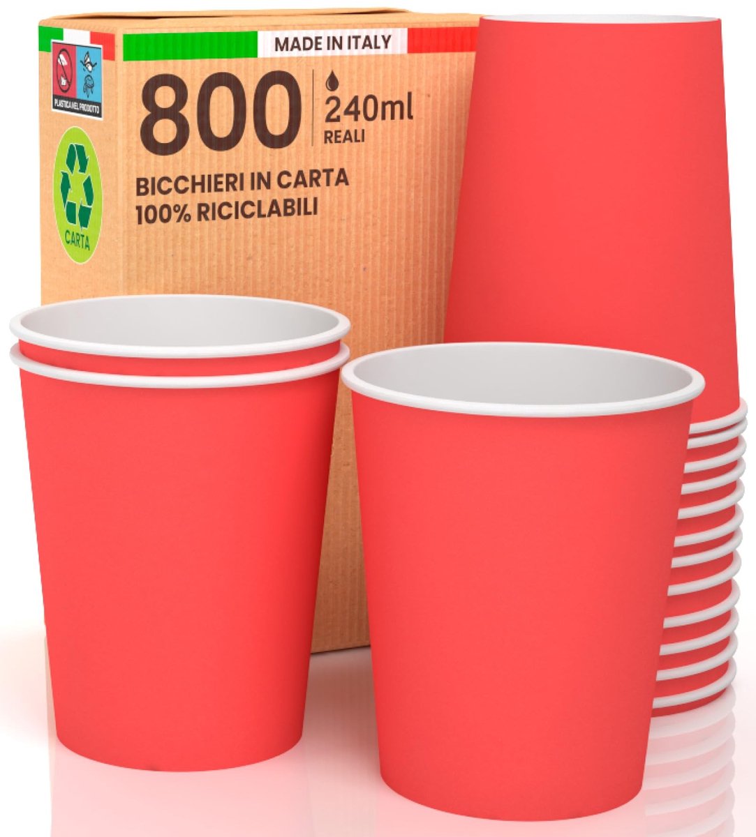 Elzusha - 800 Stuks Papieren Bekers 240 ml Biologisch Afbreekbaar