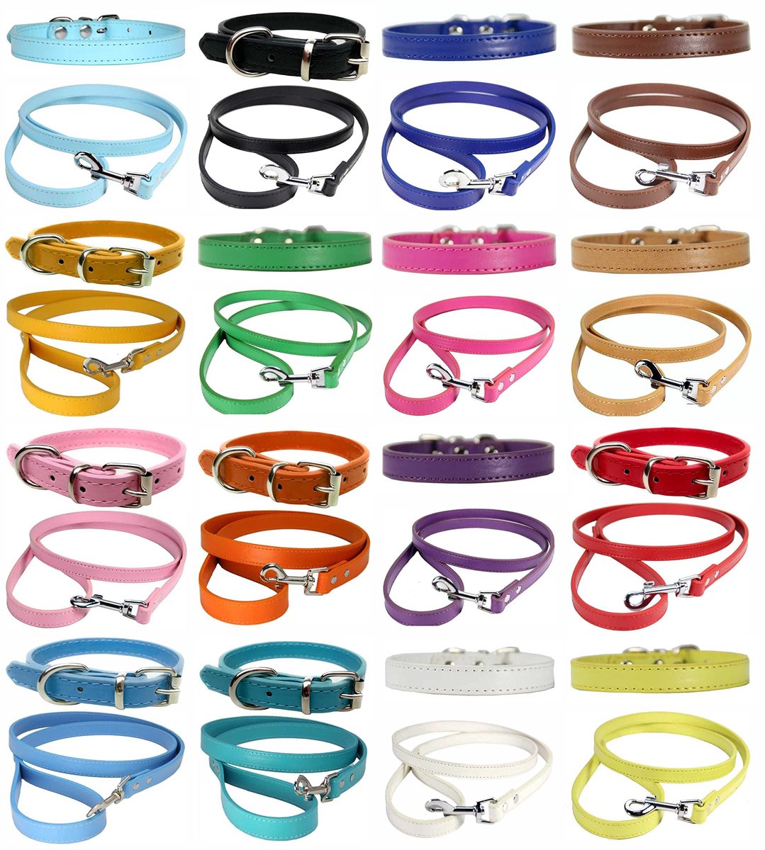 Elzusha - Hondenhalsband en Leash Set - Faux Leer - Blauw - Large (36cm - 46cm)