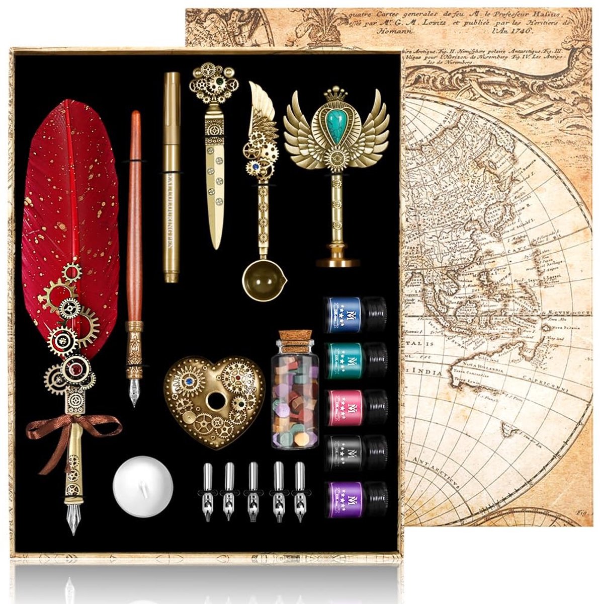 Elzusha - Quill Pen en Inkt Set met Vervangbare Nibs en Waxzegels