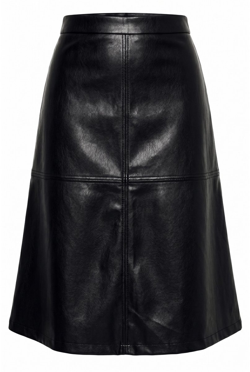 MIAMODA - Dames - Midirok met leerlook A-lijn in de naad verwerkte ritssluiting - Zwart - Maat 42
