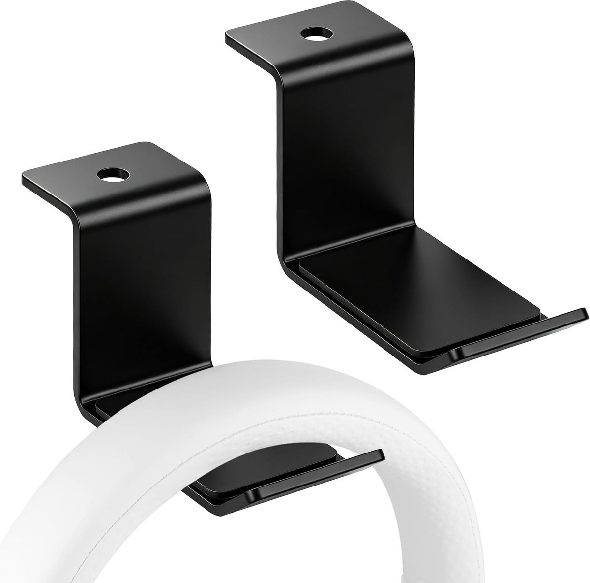 Set van 2 Metalen Hoofdtelefoon Hangers voor Wand- en Onderbureaubevestiging, Geschikt voor Over-Ear en On-Ear Hoofdtelefoons, Zwart