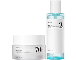K-beauty Anua 2 Pieces Combi - Anua BHA 2% gentle exfoliating toner 150ml and Anua heartleaf 70% intense calming cream 50ml.