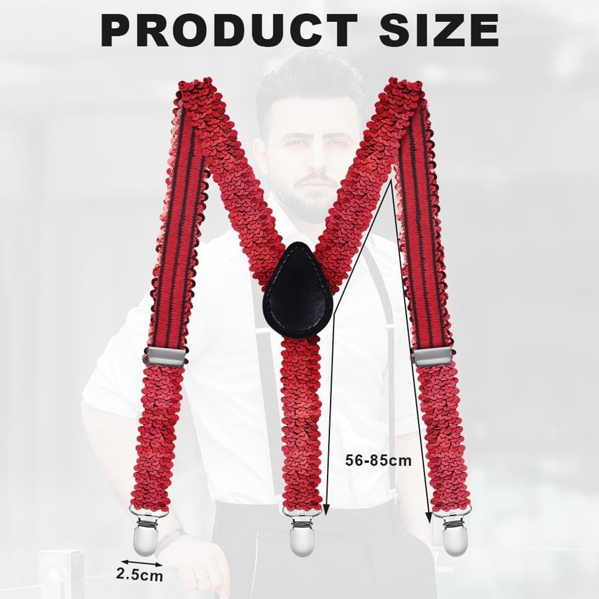 Verstelbare Y-Back Glitterende Pailletten Steunbanden voor Mannen en Vrouwen, Feest- en Carnaval Accessoires met Sterke Metalen Clips