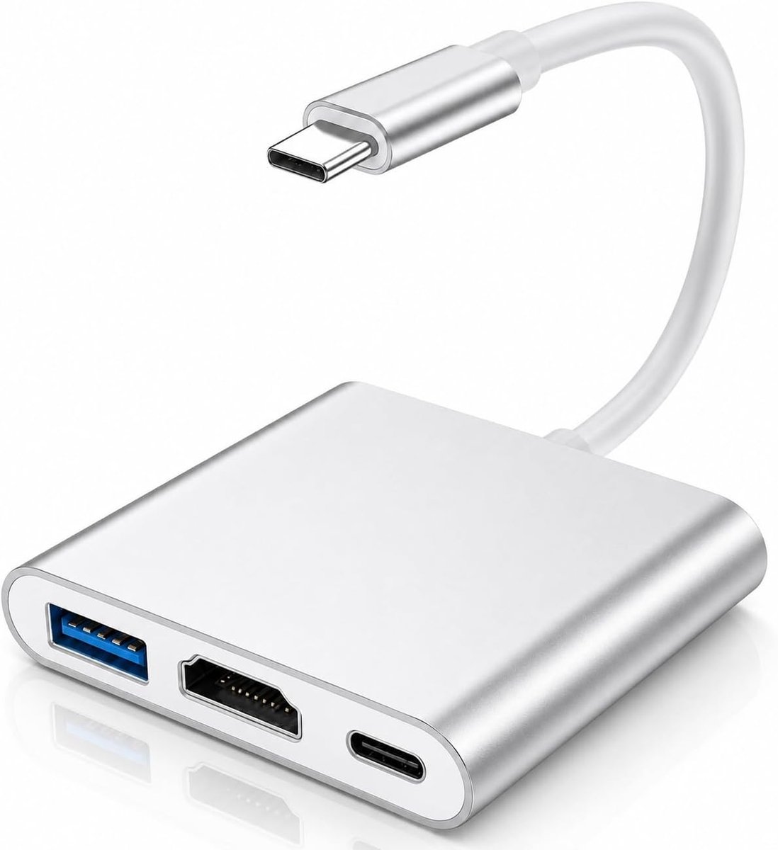 USB C naar HDMI adapter 4K 3-in-1, USB C hub met 4K 30Hz video-uitgang, USB 3.0-poort 5Gbps en 100W opladen, USB type - ShopVlot