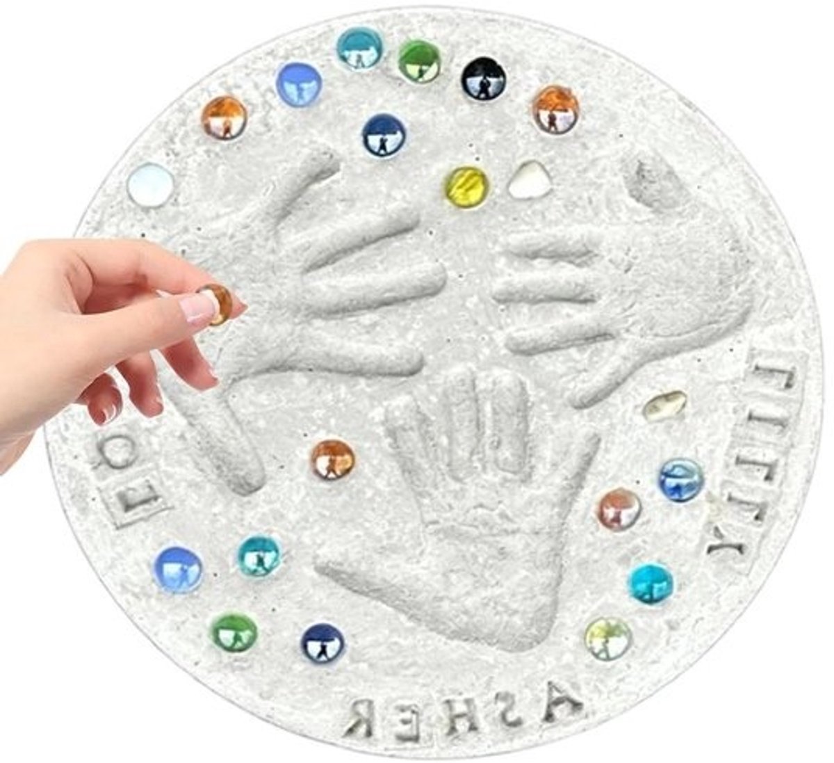 Kit voor tuinsteen met handafdruk - DIY-knutselpakket - Decoratieve steentjes maken - Met letterstempels - 25 x 25 cm - Niet gespecificeerd
